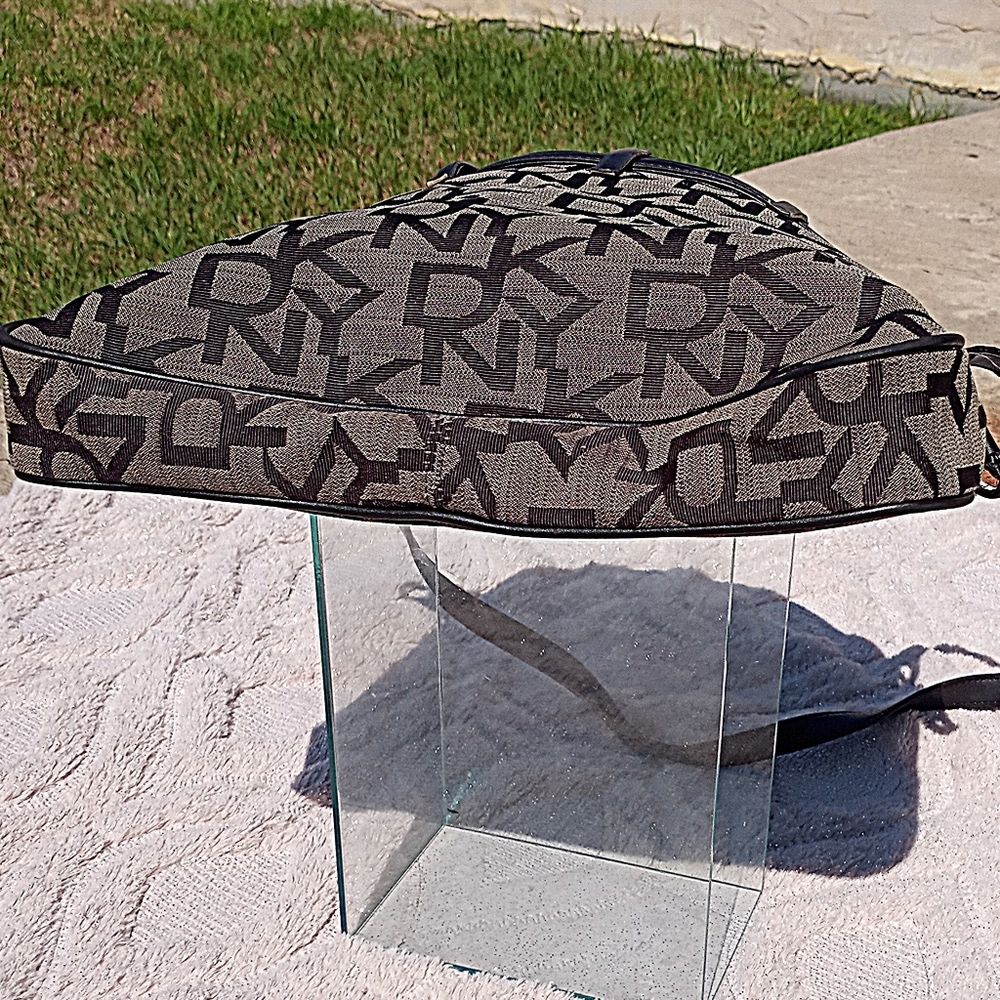 DKNY Monogram Print Brown Crossbody Shoulder Purse - Picture 7 of 12